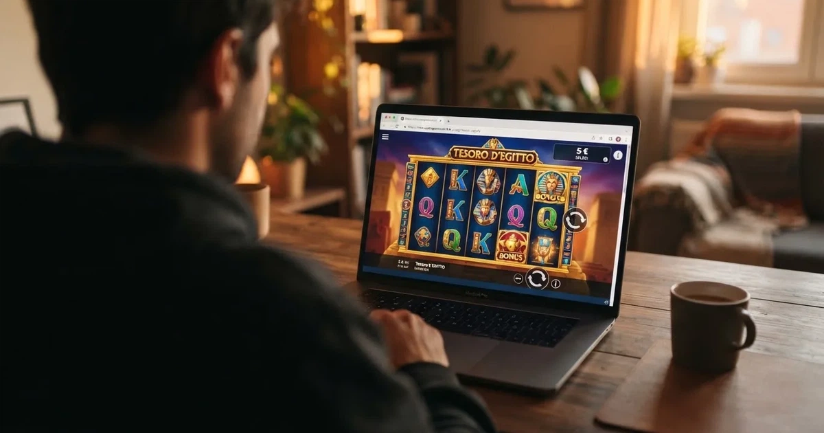 Cinco euros en saldo promocional sobre la pantalla de un casino online español con el dominio .es visible en la barra del navegador