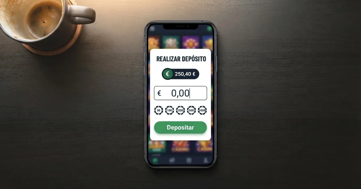 Interfaz de depósito de un casino online con licencia DGOJ visible en pantalla, sin indicador de límite alcanzado