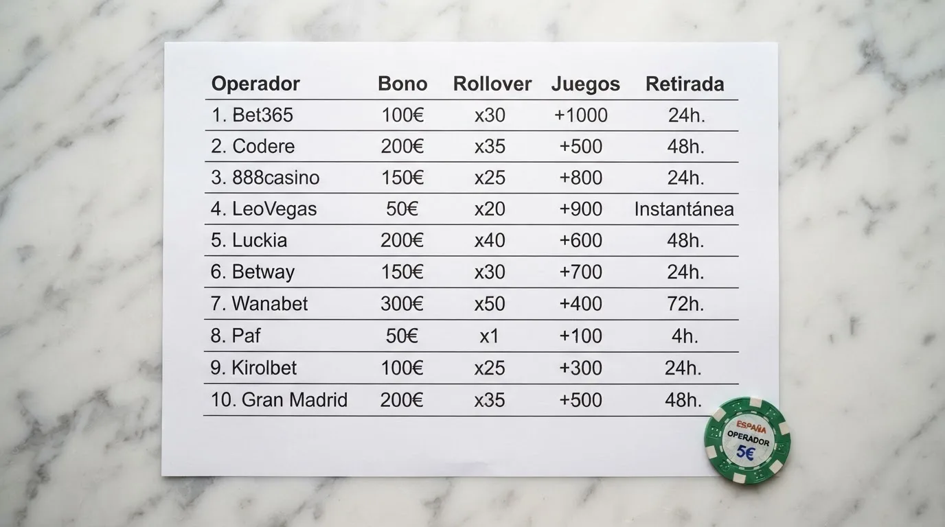 Visual de tabla comparativa con los diez operadores DGOJ analizados y sus datos clave